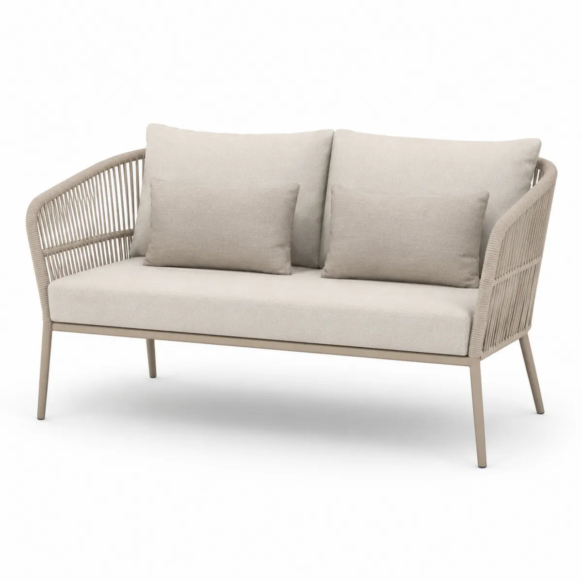 Beżowa sofa dwuosobowa z aluminium i poliestru, 140 cm