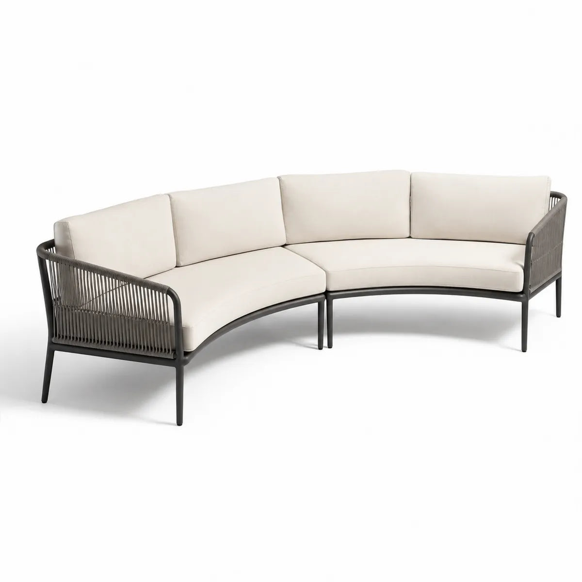 Aluminiowa sofa narożna z poduszkami beżowa