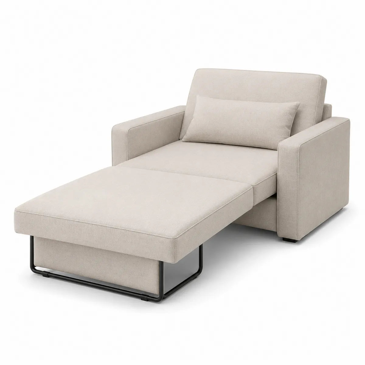 Sofa rozkładana beżowa z poliestru 200cm x 80cm x 85cm