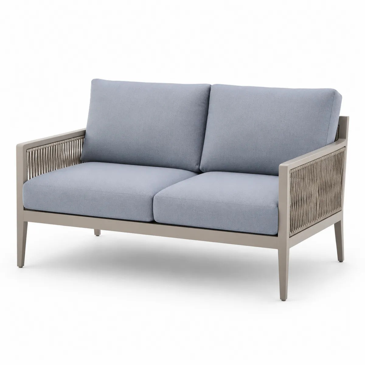 Sofa z aluminium i poliestru z szarymi poduszkami 140 cm