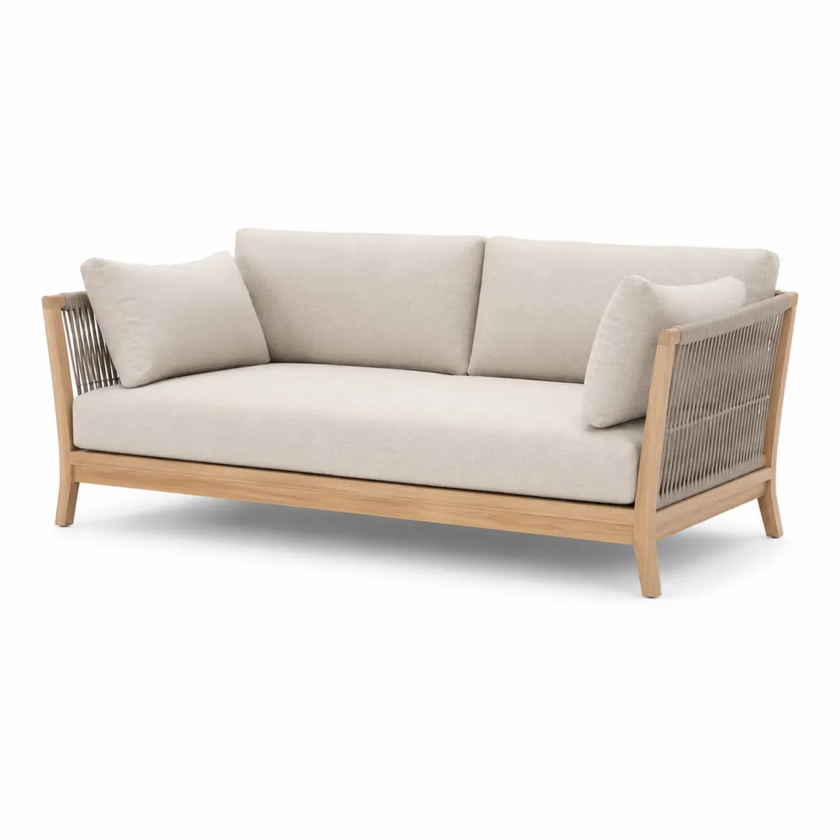 Sofa ogrodowa drewno tekowe z tkaniną akrylową beżowa 200 cm