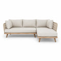Sofa narożna jasnobeżowa lina i drewno 270cm