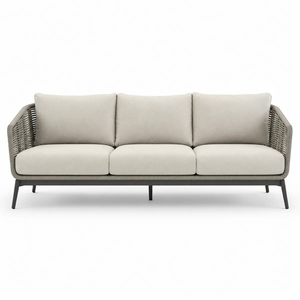 Sofa ogrodowa 3-osobowa, stal i beżowy poliester