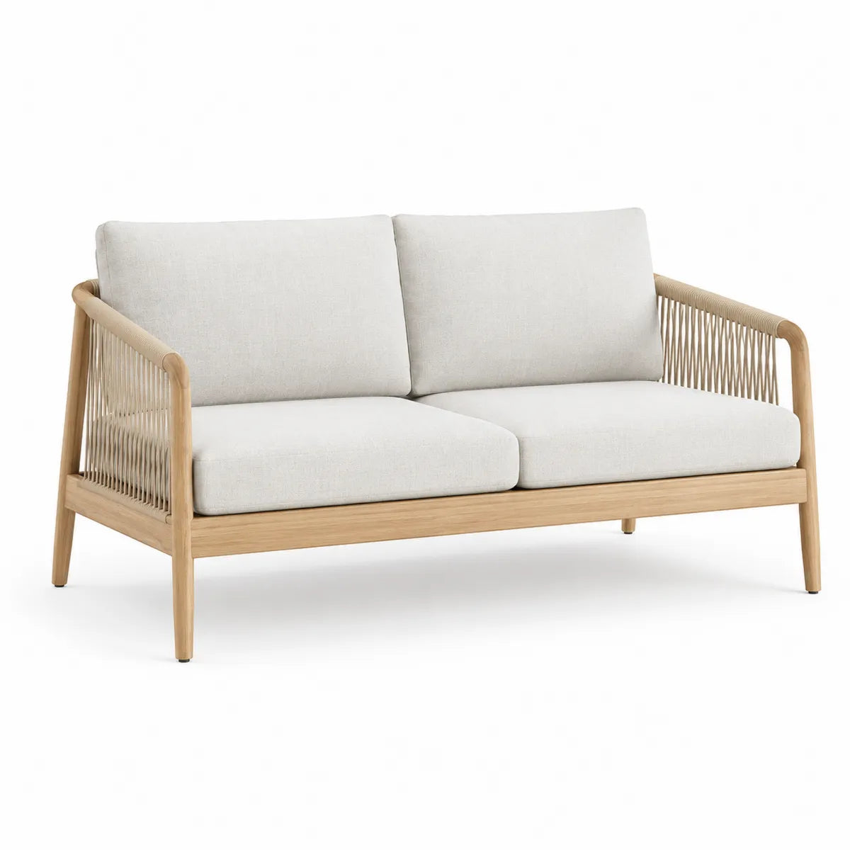 Sofa dwuosobowa z drewnianą ramą teakową i poliestrową tapicerką 140 cm