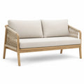 Sofa z drewna tekowego z kremową tkaniną 130 cm
