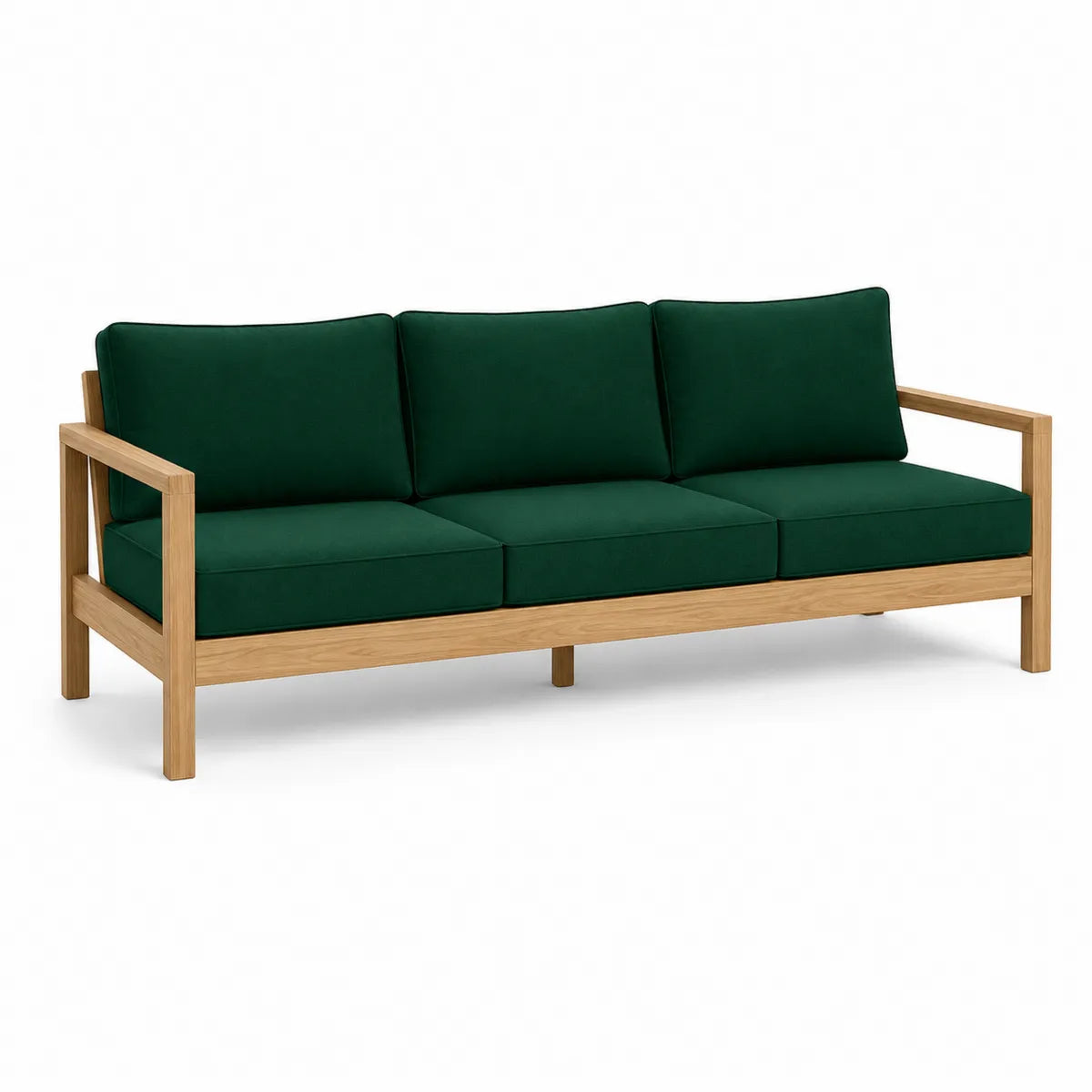 Trzyosobowa sofa ogrodowa zielona tkanina drewno teak 200 cm