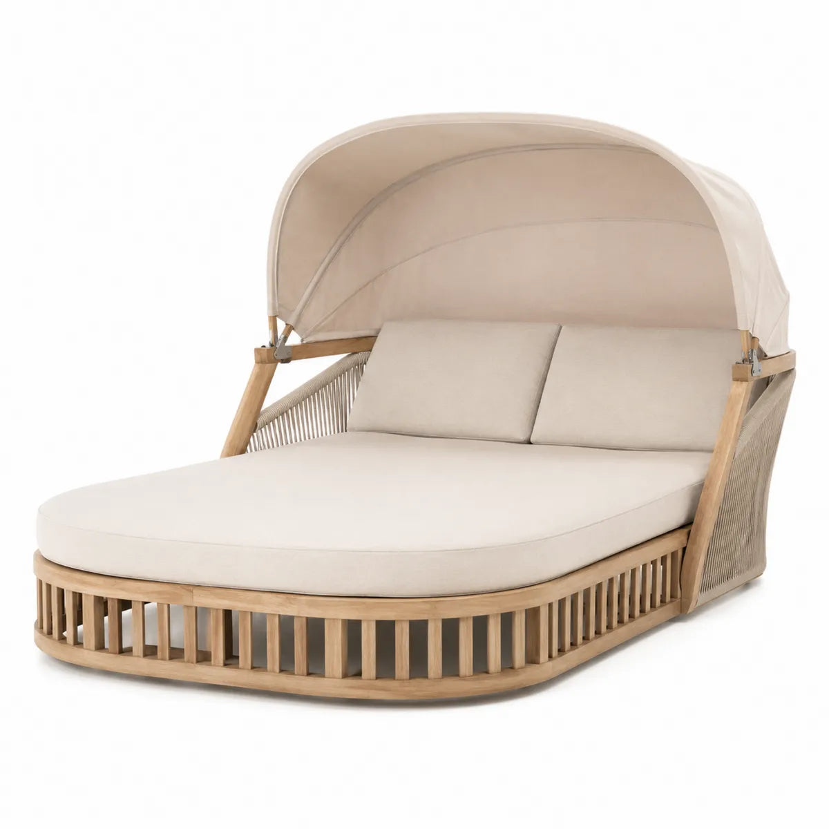 Sofa ogrodowa z zadaszeniem z drewna tekowego i poliestru, beżowa, 200x180x180 cm