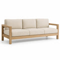 Sofa 3-osobowa z drewna teak z beżowymi poduszkami z poliestru 220 cm
