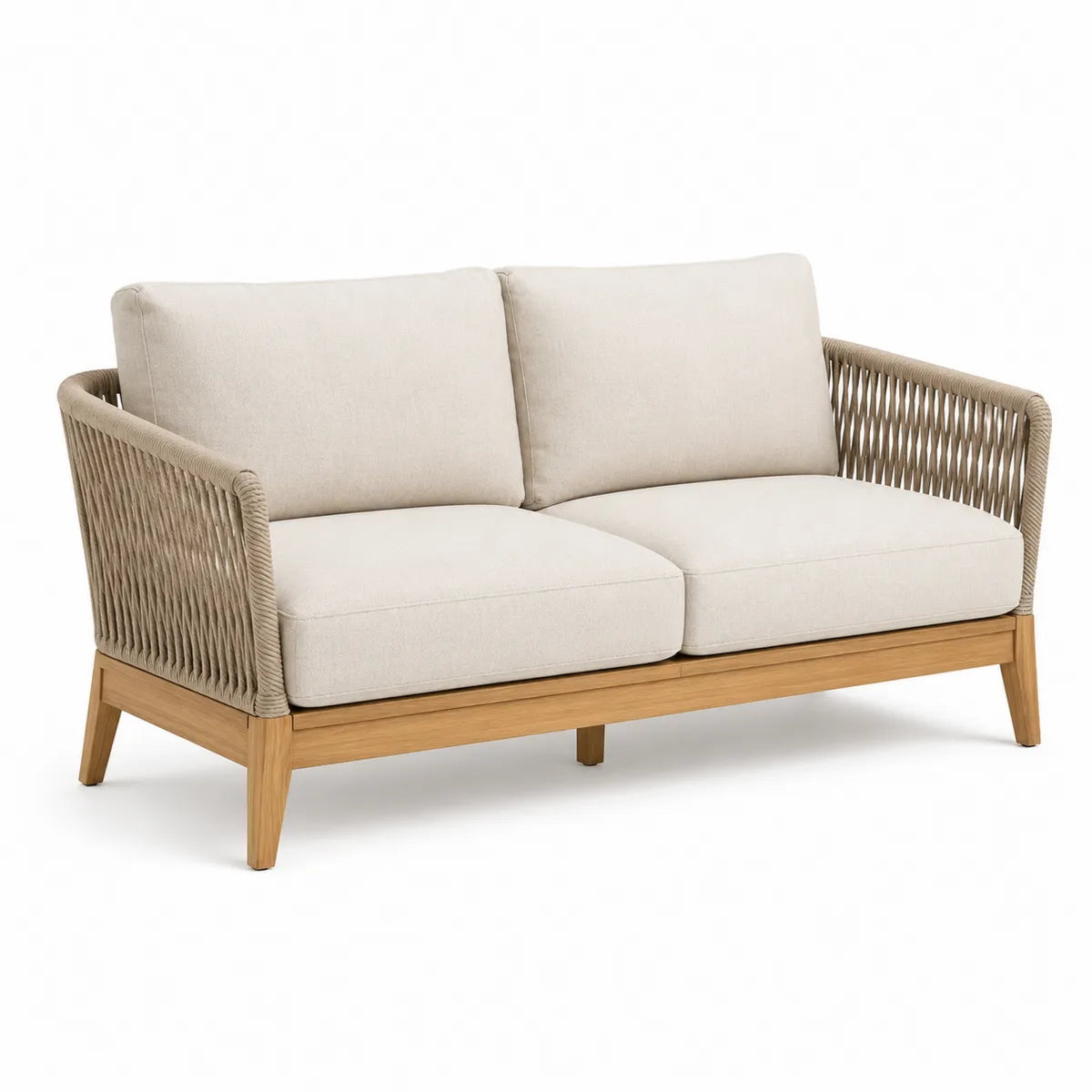 Dwuosobowa sofa z drewna tekowego i poliestru beżowa 180x85x75 cm
