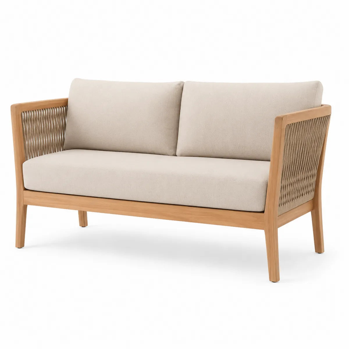 Sofa drewniana dwuosobowa beżowa
