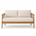 Sofa ogrodowa 2-osobowa z drewna teak i bawełny 160x80x75 cm kremowa