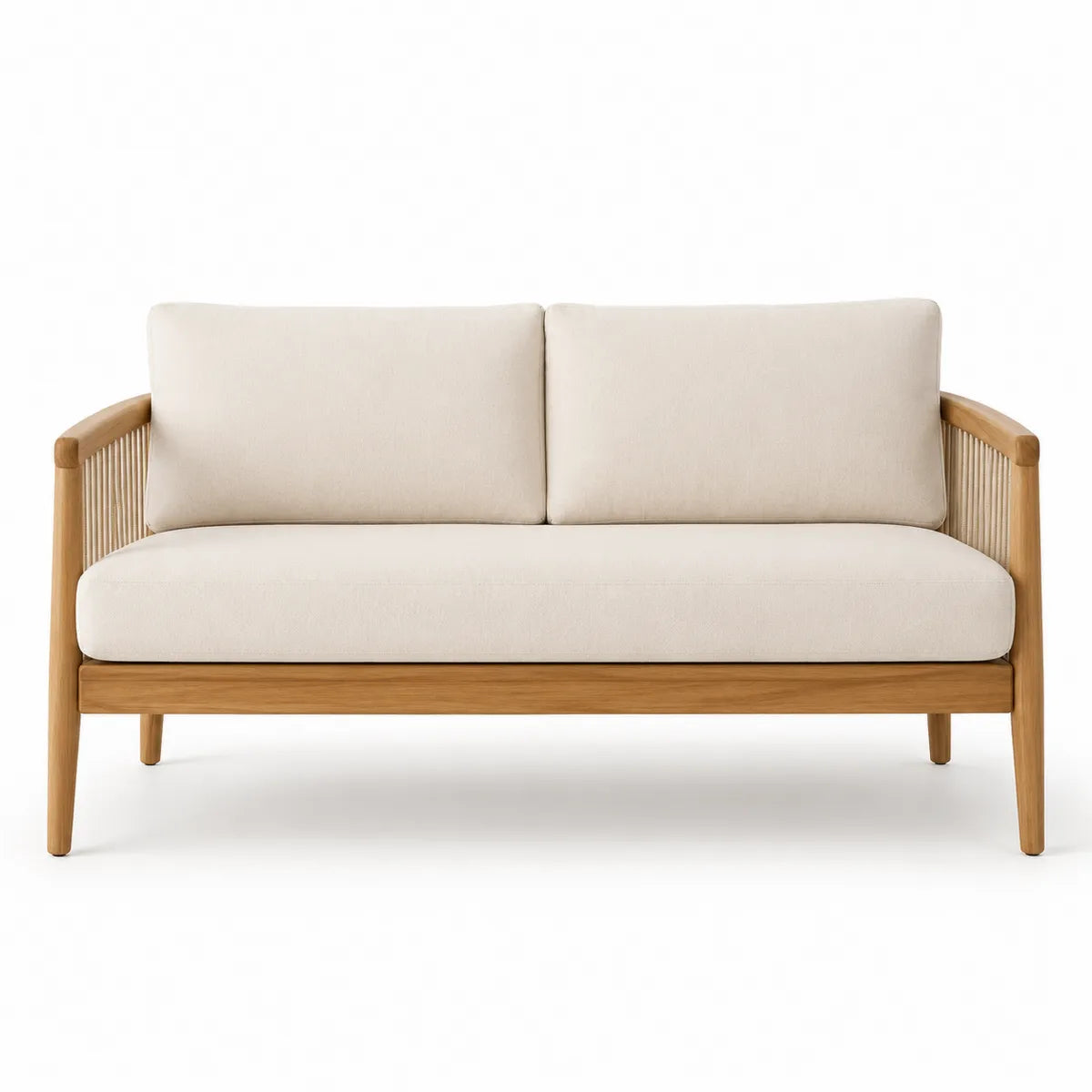 Sofa ogrodowa 2-osobowa z drewna teak i bawełny 160x80x75 cm kremowa