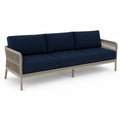 Sofa ogrodowa 3-osobowa niebieska lina syntetyczna aluminiowa 220 cm