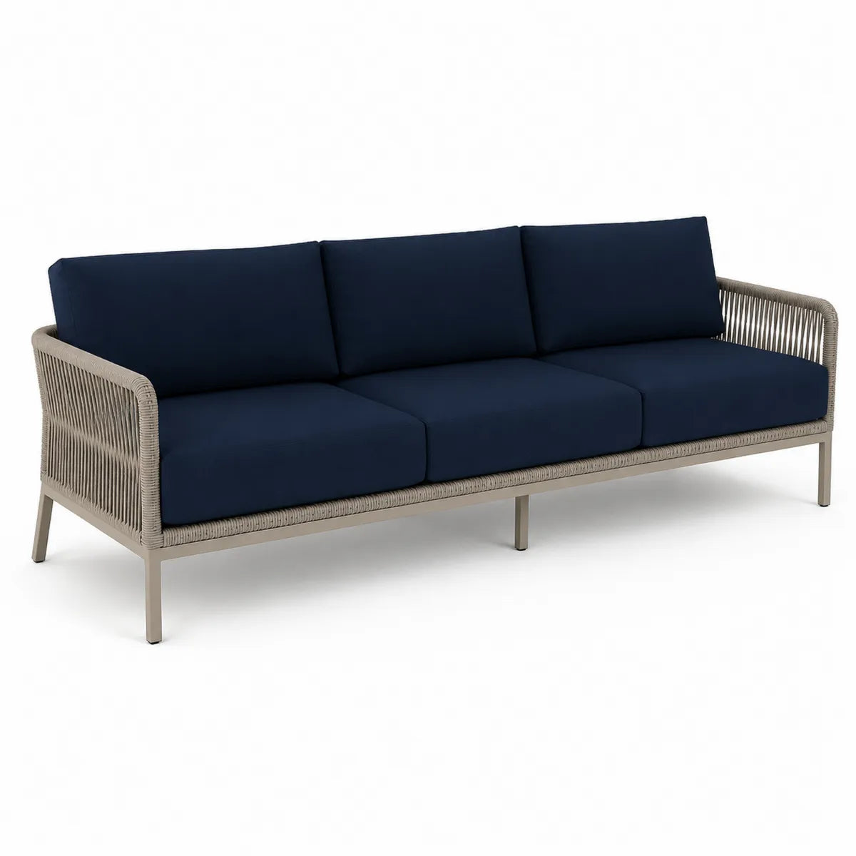 Sofa ogrodowa 3-osobowa niebieska lina syntetyczna aluminiowa 220 cm