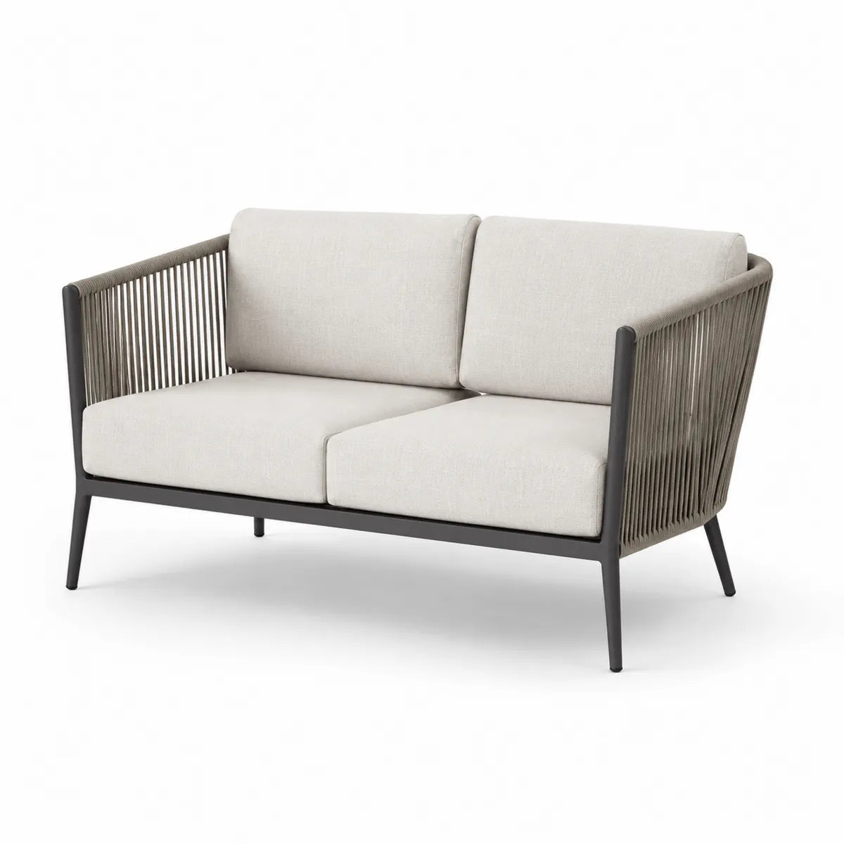 Sofa ogrodowa 2-osobowa kremowa aluminium poliester