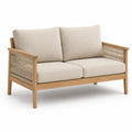 Dwuosobowa sofa z drewna teak z beżowymi poduszkami