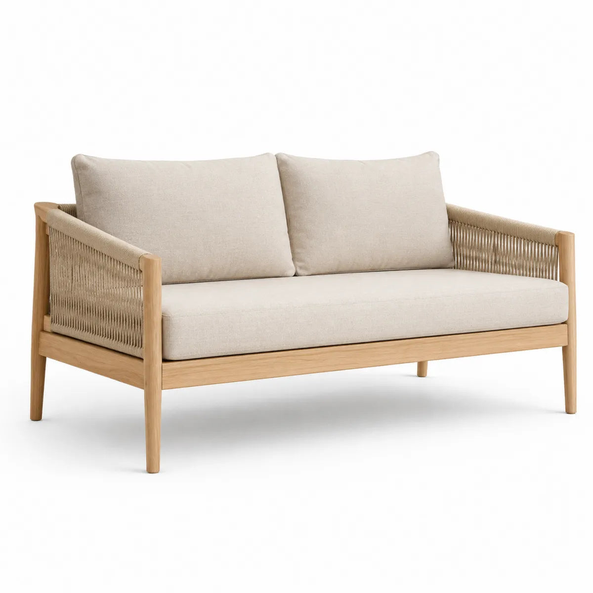 Dwuosobowa sofa ogrodowa z drewna tekowego, beżowa 130 cm