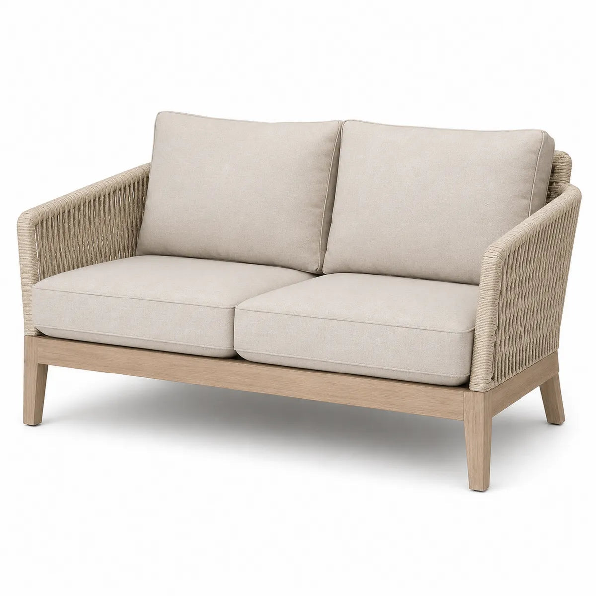 Sofa dwuosobowa ogrodowa beżowa drewno bukowe sznurek 140cm