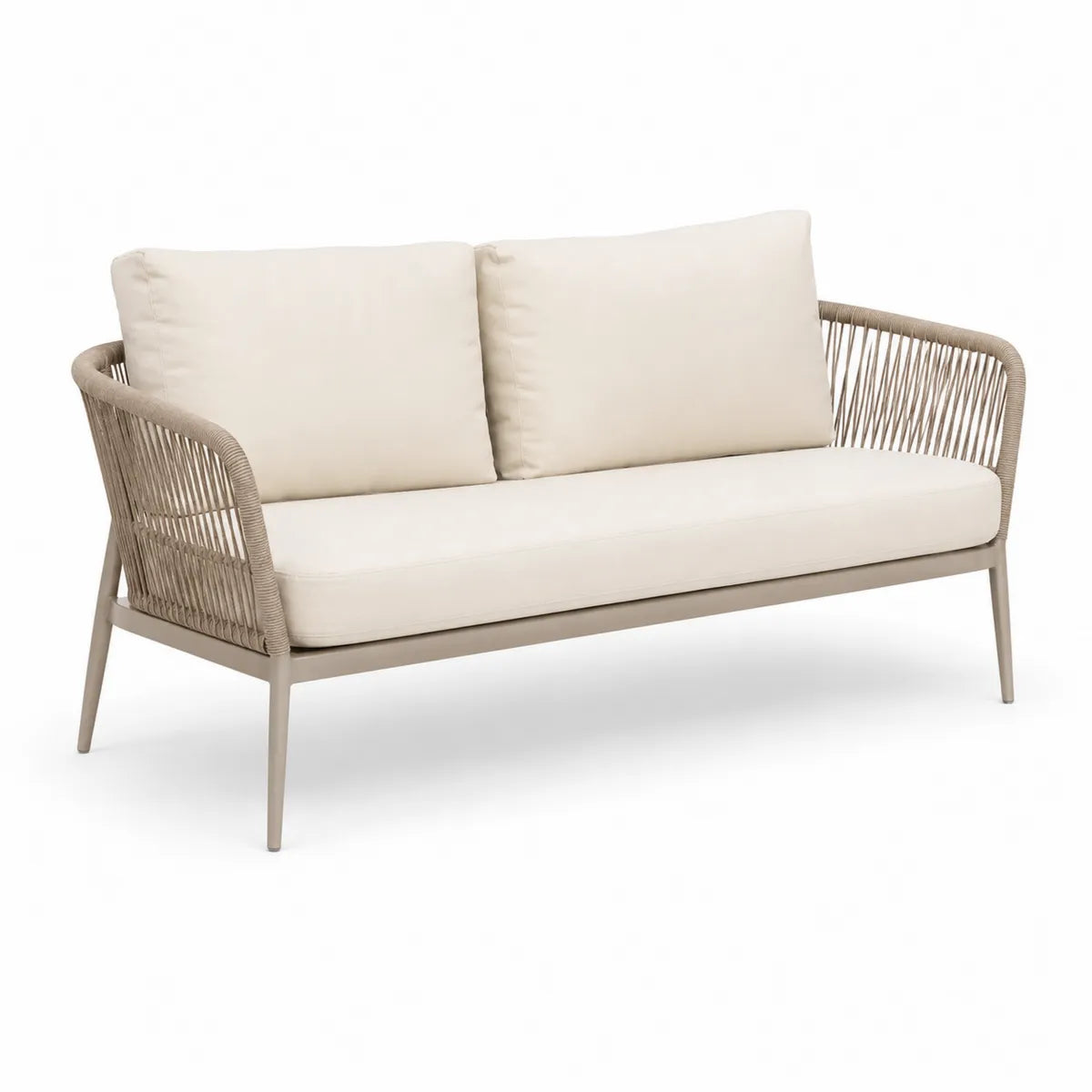 Beżowa sofa z liną i aluminiową ramą 180x85x75 cm