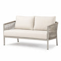 Beżowa sofa dwuosobowa zewnętrzna z ramą metalową