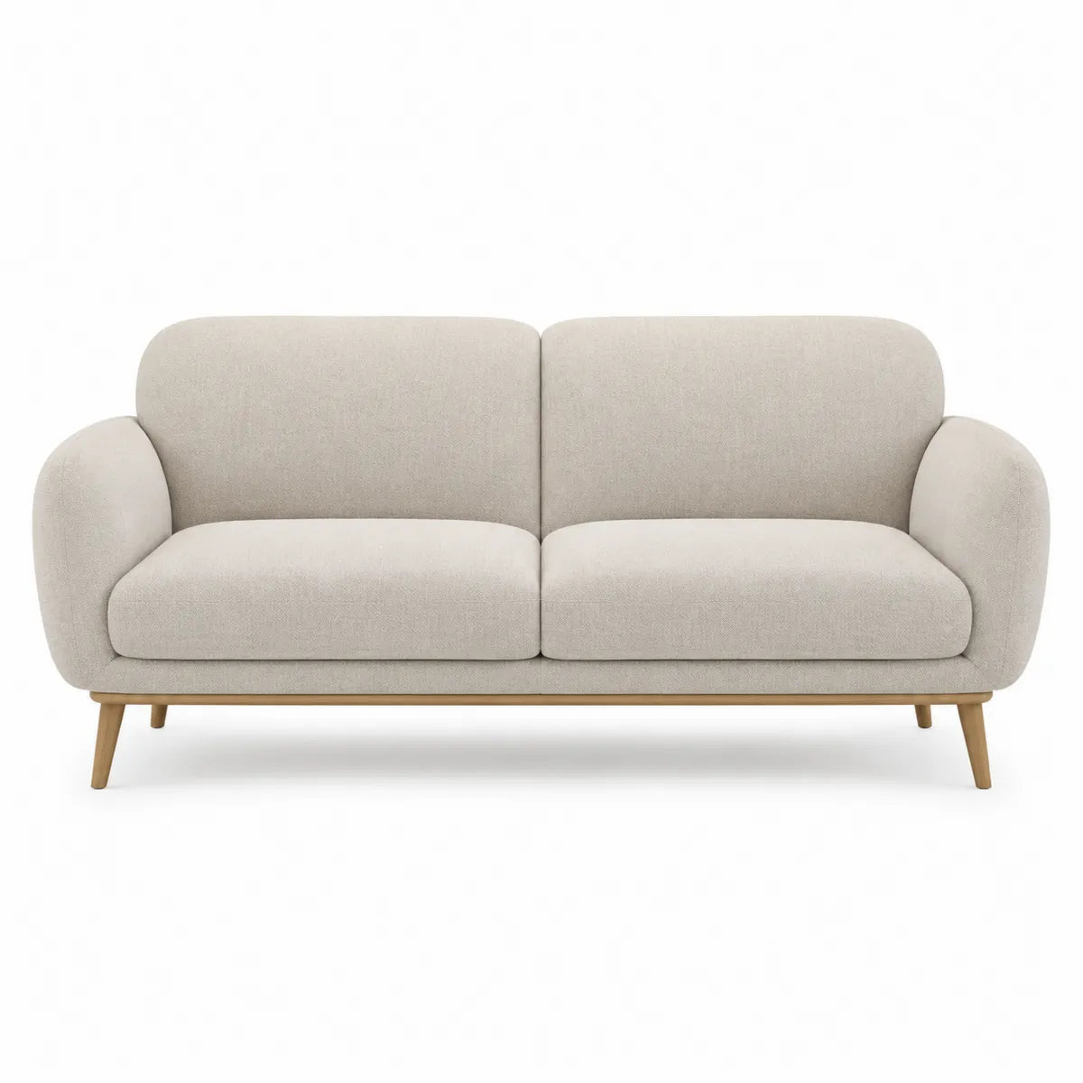 Sofa 3-osobowa beżowa tkanina nogi drewniane