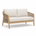 Sofa dwuosobowa ogrodowa z drewna teak i tkaniny olefin, beżowa, 180 cm