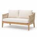 Dwuosobowa sofa z drewna teak i poliestru z poduszkami beżowa