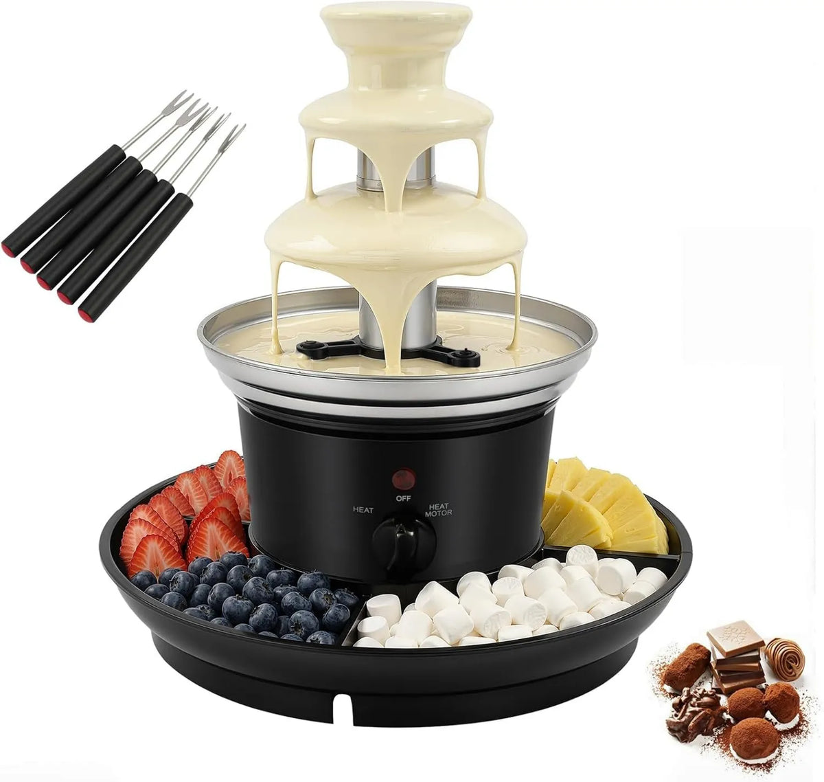 ROGONPDK, Fondue, 25 W, 3 poziomów, stal nierdzewna, na spotkania rodzinne