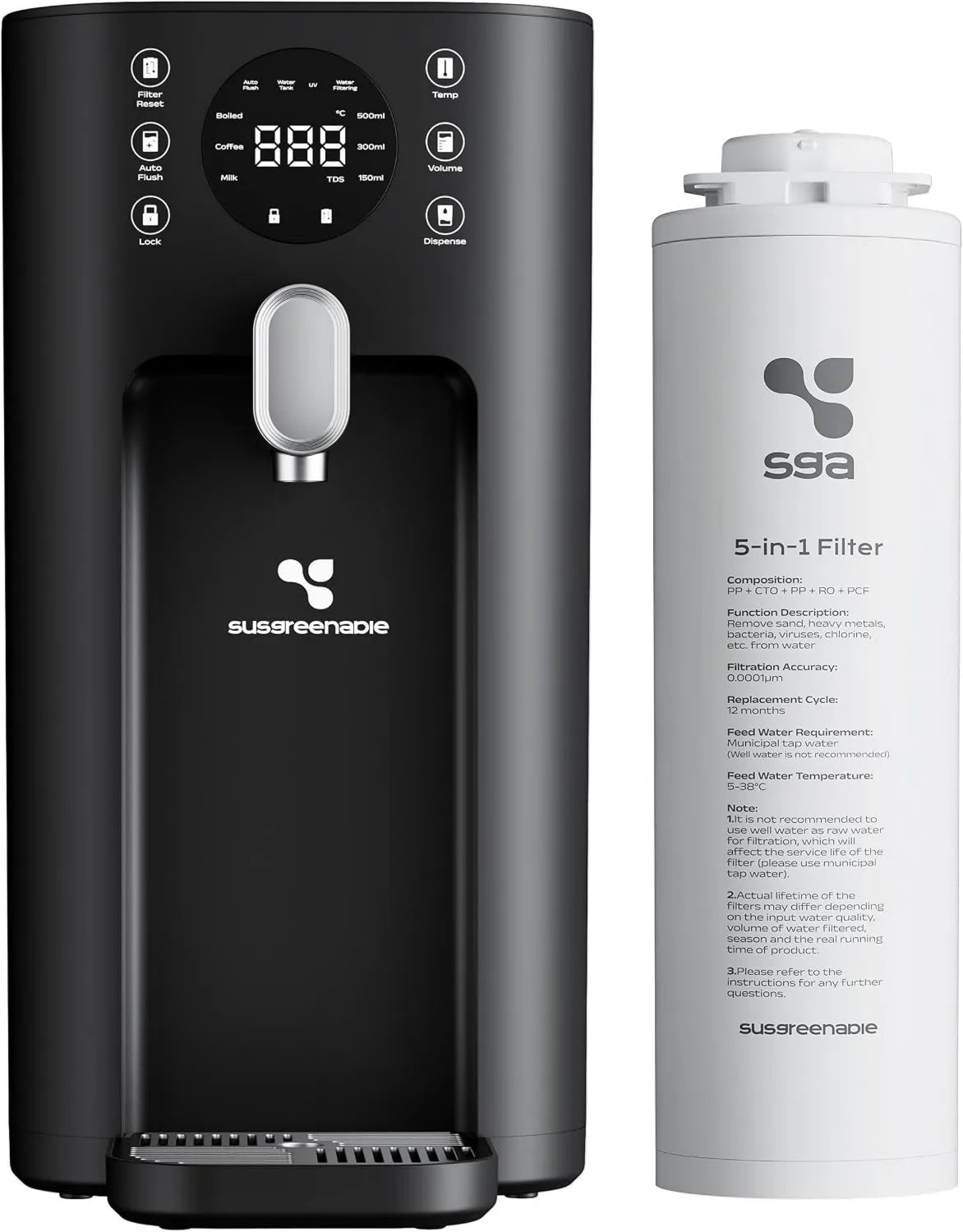 SusGreenable, CIARRA RO 5 5- in-1 Filtr, tabela, 4.3 l, duży zbiornik 5-en-1