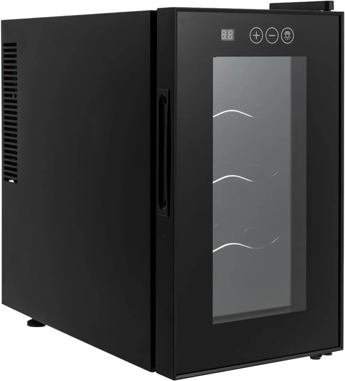 panfudongk chłodziarka do napojów, Winiarnia elektryczna, 23 l, 8 butelek, 8 do 18°C, 2 strefy temperaturowe, oświetlenie LED, czarny, wyświetlacz cyfrowy 8- 18°C, z regulacją