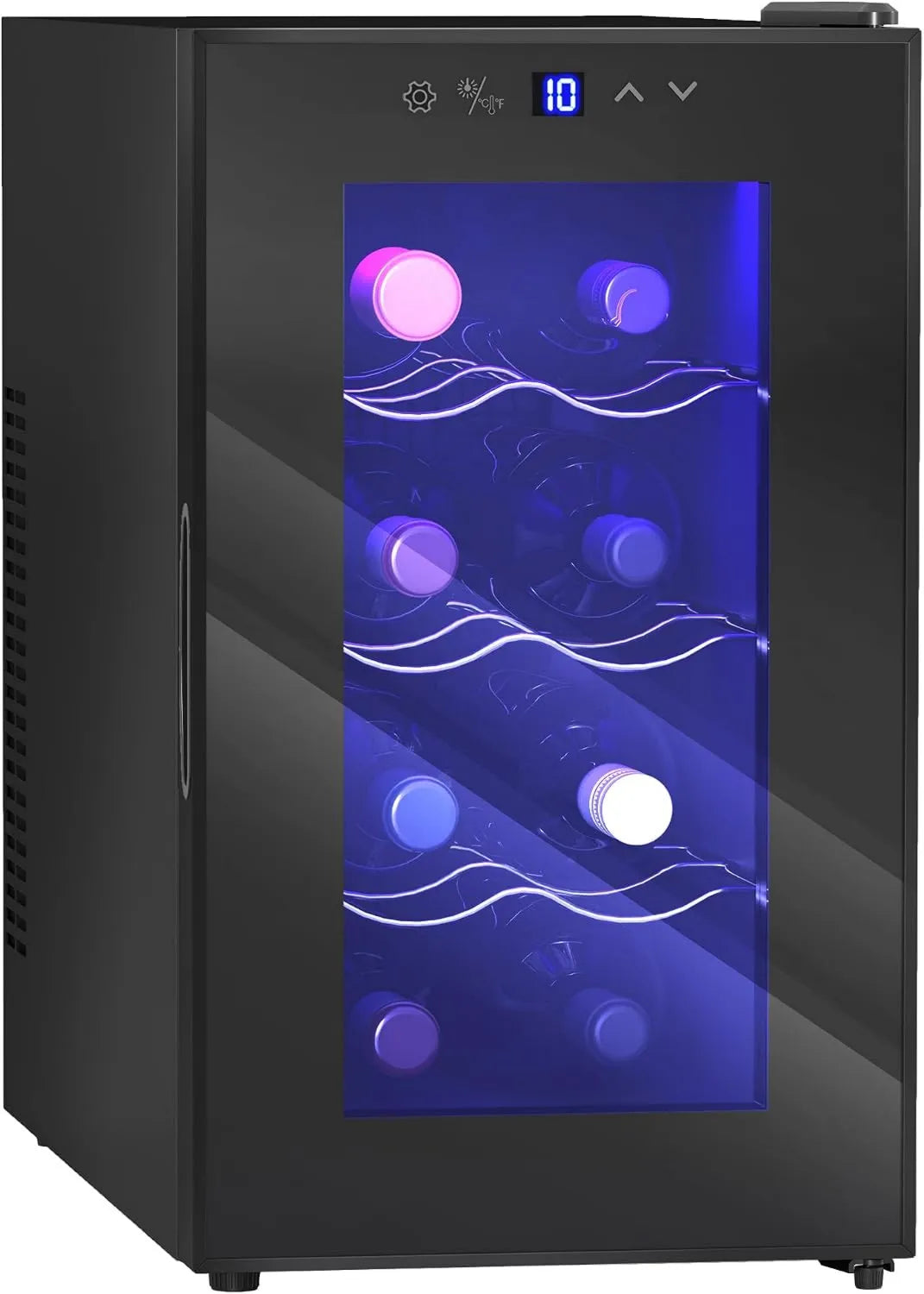 HOMCOM chłodziarka do wina, Piwnica elektryczna, 21 l, 8 butelek, 8 do 18°C, 2 strefy temperatur, oświetlenie LED, dotyk, czarny, lodówka z winem i napoje z drzwiami