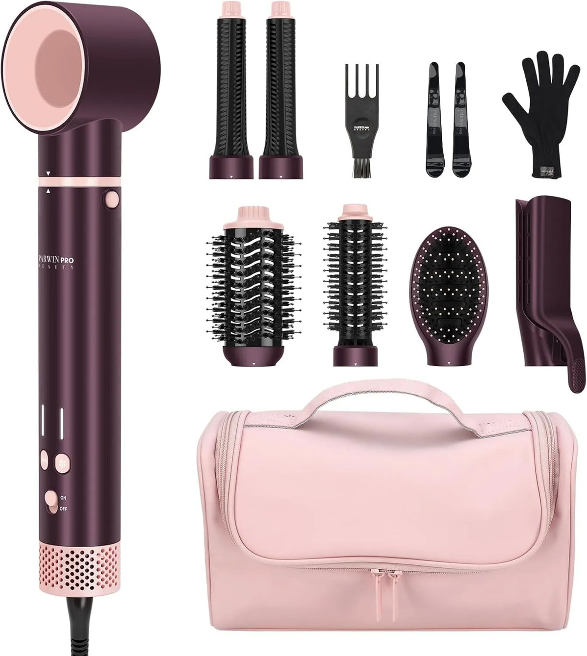 PARWIN PRO BEAUTY, Prostownica do włosów, suszarka do włosów 110, 000 obr./min, 0 automatyczne lokowanie żelaza podwójne napięcie, AirStyler 7 w 1 Maximer 2