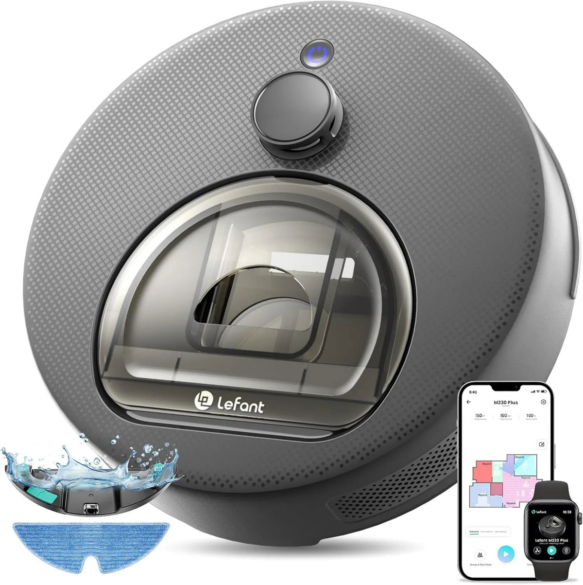 Lefant robot sprzątający, M330 3in1 Odkurzacz, 3 poziomów aspiracji 3en1, szary, APP / Alexa, 5000Pa, 150Min, System Freemove 3