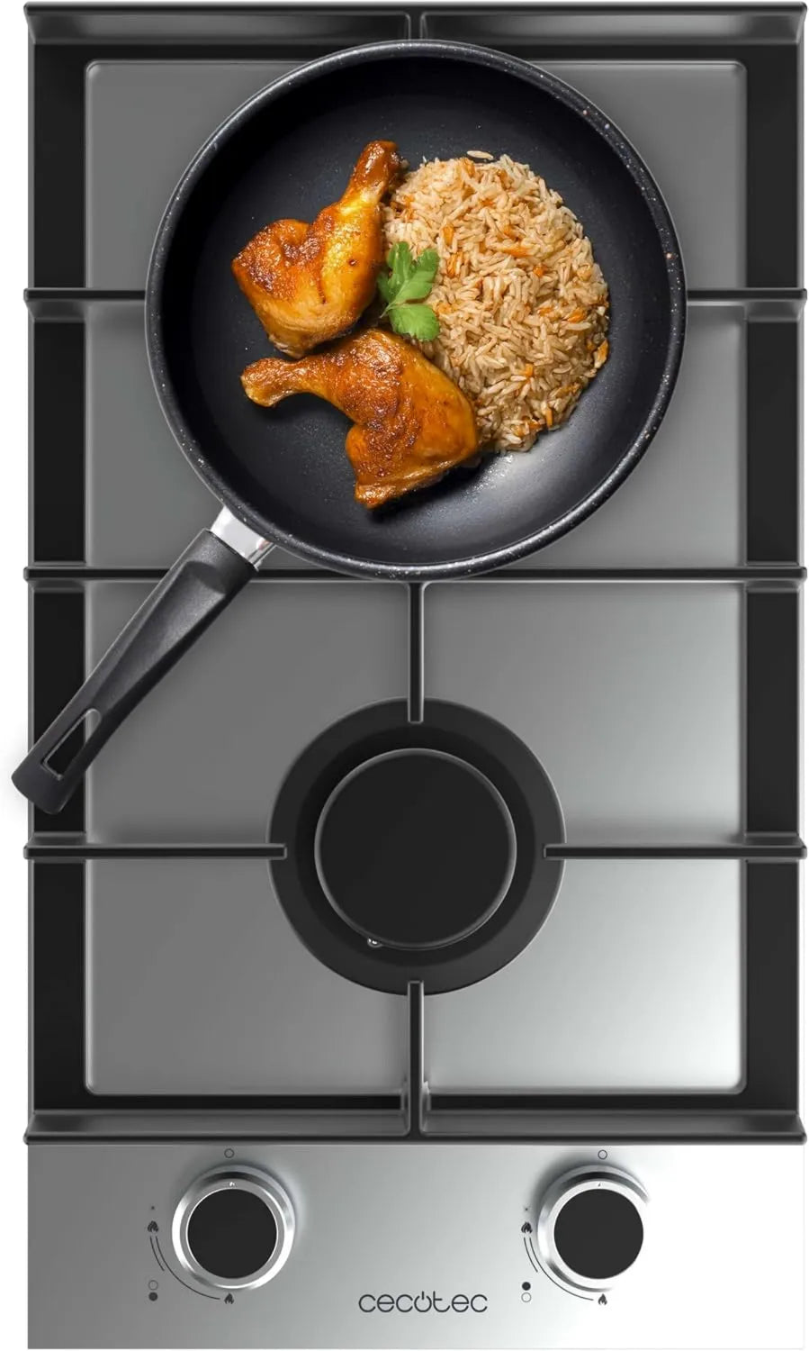 Cecotec G 2400F płyta gazowa, 5,2 kW, 2 palniki, stal nierdzewna, funkcja grilla, Bolero Squad Inox płyta gazowa 2 palniki, żeliwny grill