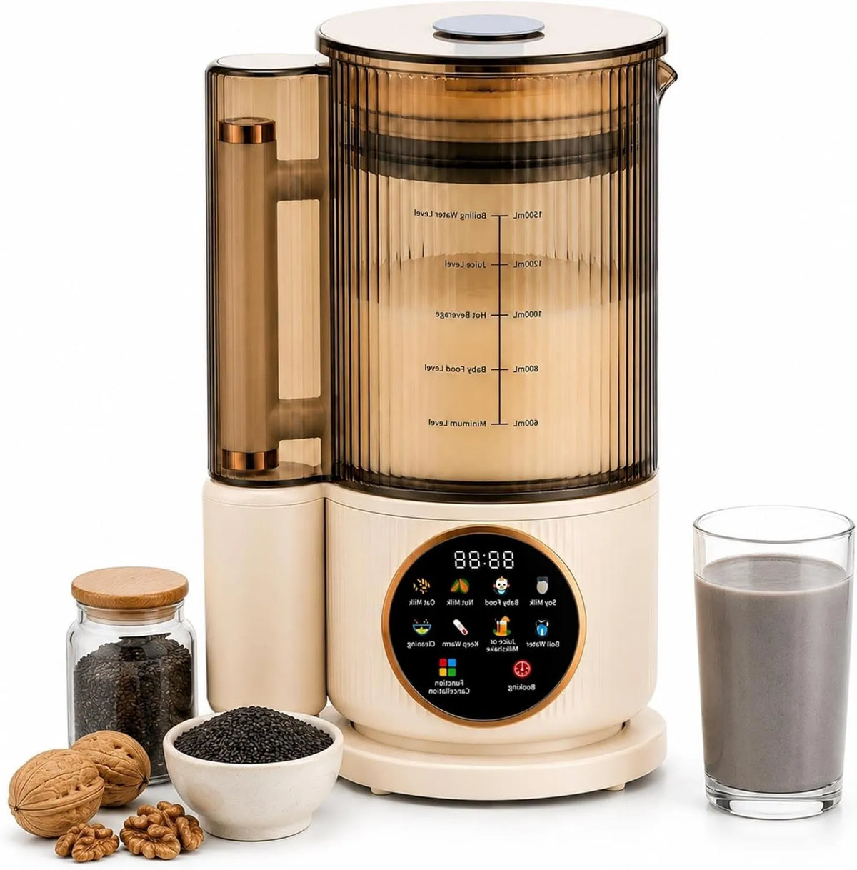 Générique blender kielichowy, Maszyna do mleka, maszyna do mleka roślinnego i mleka orzechowego, 1500 ml, utrzymanie ciepła, drewno, do napojów Bez przetworów mlecznych