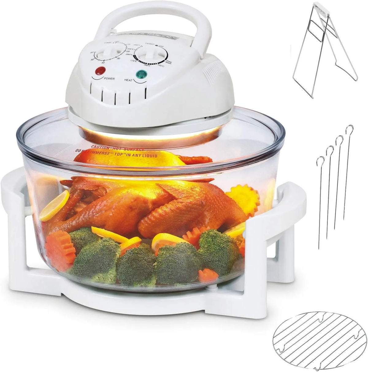 Generic frytkownica beztłuszczowa, 12 l, 1300 W, 130 do 230°C, licznik czasu, grill, para, 2 strefy temperatury, biały, Halogen Air frytkownica 12 l, Pieczenie i B biały