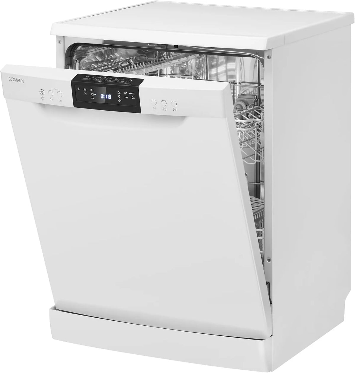 Bomann zmywarka wolnostojąca, GSP7419- 14 Zmywarka, 60 cm, 7 programów, 47 dB, do zabudowy, ciche, ze stali nierdzewnej, białe, dioda LED, funkcja otwierania GSP7419-14