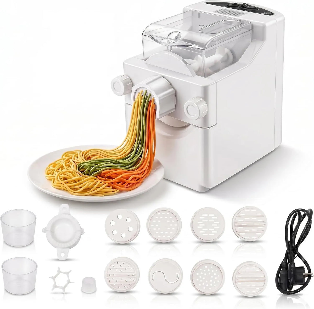 WOLEGM maszynka do makaronu, Maszyna do makaronu, 260 W, do 500 g mąki, proces ugniatania w 3 minuty