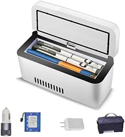 lxiluv minilodówka, Przenośna lodówka medyczna, 2 do 8°C, USB, wyświetlacz LCD, transport insuliny i leków, B-Dualbateria