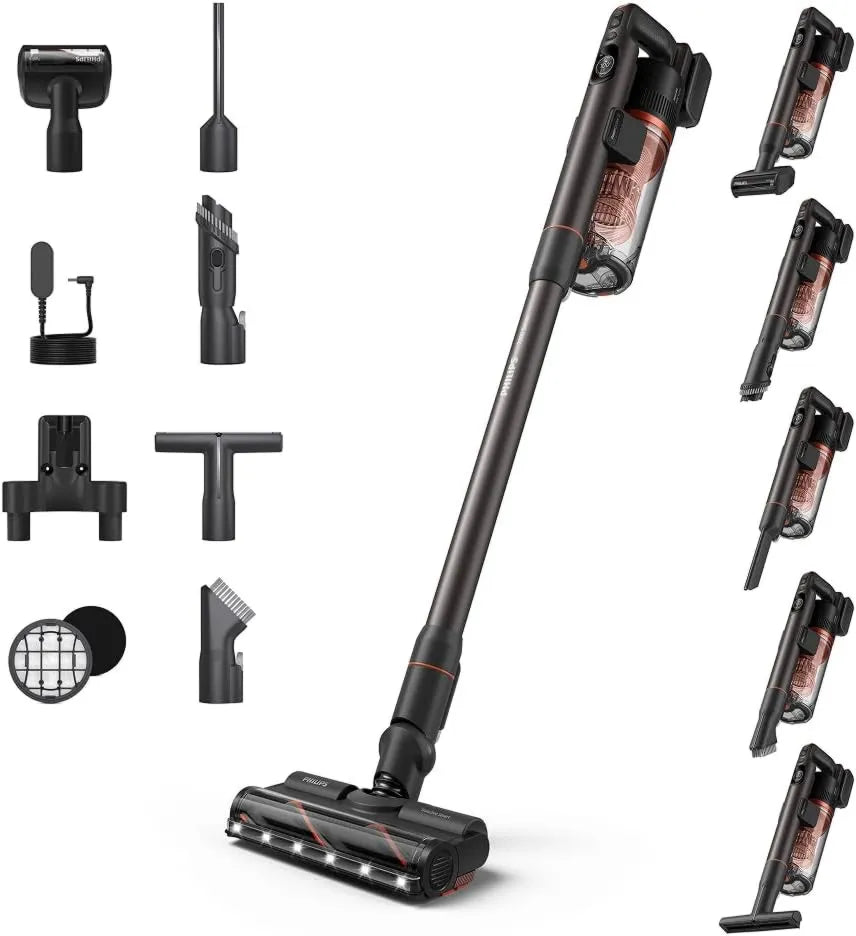 PHILIPS odkurzacz ręczny, 80mins XC7065 / 01 Odkurzacz, Płyta IPS, czarny, 360 ° Mocny Broom Odkurzacz, 4 LED Akcesoria XC7065/01