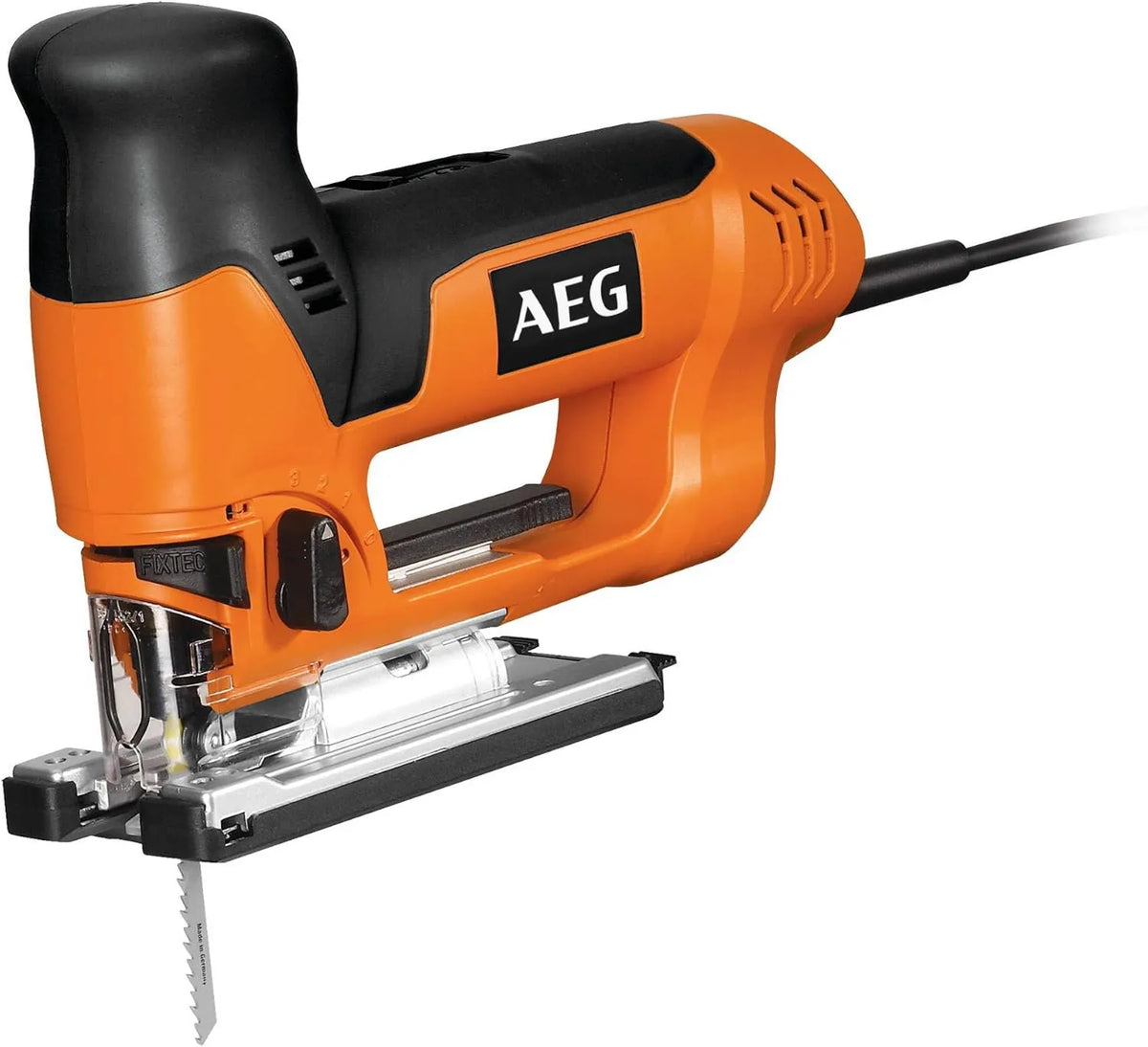 AEG, Odłamek STEP100X, łatwa wymiana ostrza Fixtec, 700 Watts elektryczna piła skokowa, 100 mm drewna, wyposażony jest w: ostrze, pudełko