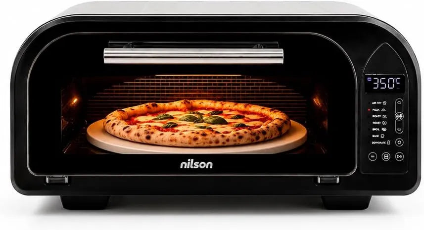 Nilson Life mini piekarnik, Piec elektryczny do pizzy NPM2000DP, 12 l, 2000 W, 7 programów, licznik czasowy, termostat, 2 strefy temperatury, wyświetlacz LED, maksymalna temperatura 350 °