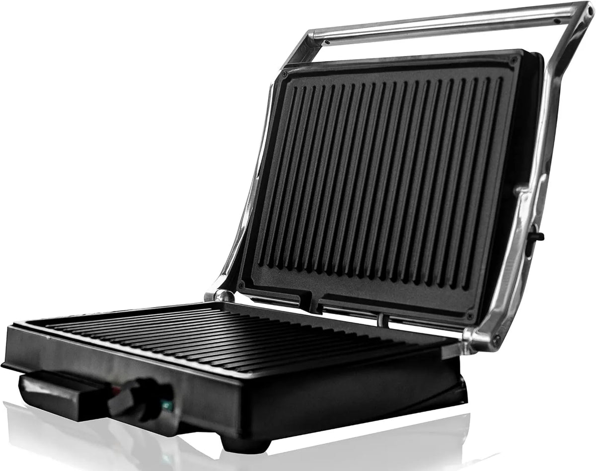BEHOME grill elektryczny, Elektryczny piec do grillowania z podwójną płytą w odlewie z żeliwa nieciągliwego 1800 W, 1800 W, Żelazko, naczynia kuchenne