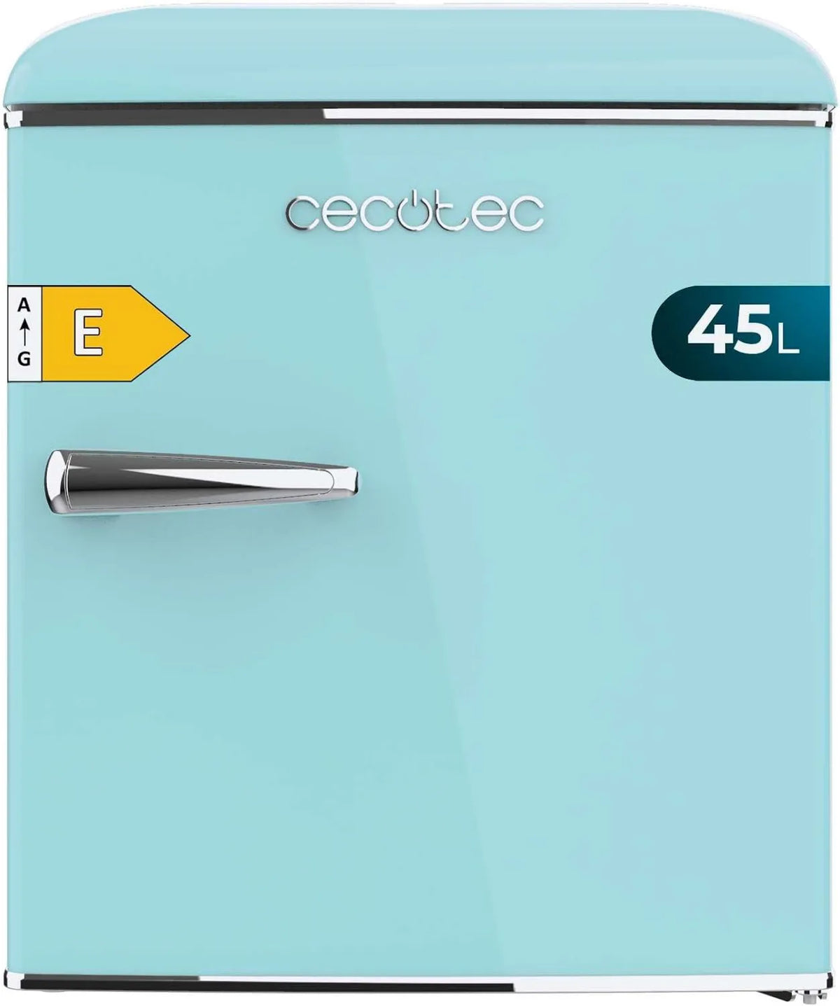 Cecotec lodówka, 55 cm, 44,7 cm, Mini lodówka, klasa energetyczna E, lodówka lodówka i chromowany uchwyt
