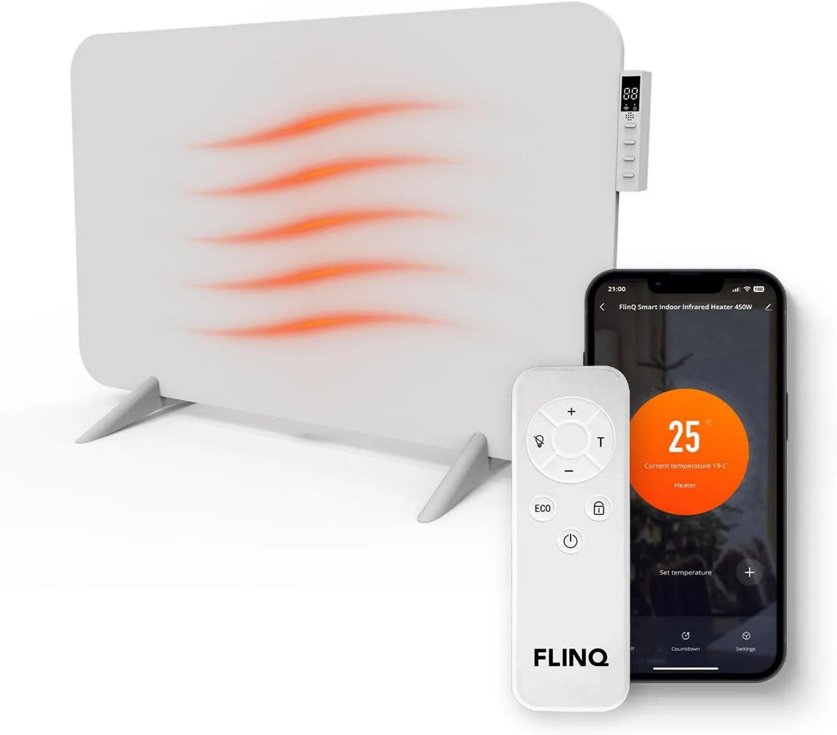 FLINQ grzejnik elektryczny, Elektryczna grzejnik, 450 W, termostat regulowany, biały, łazienka IP44