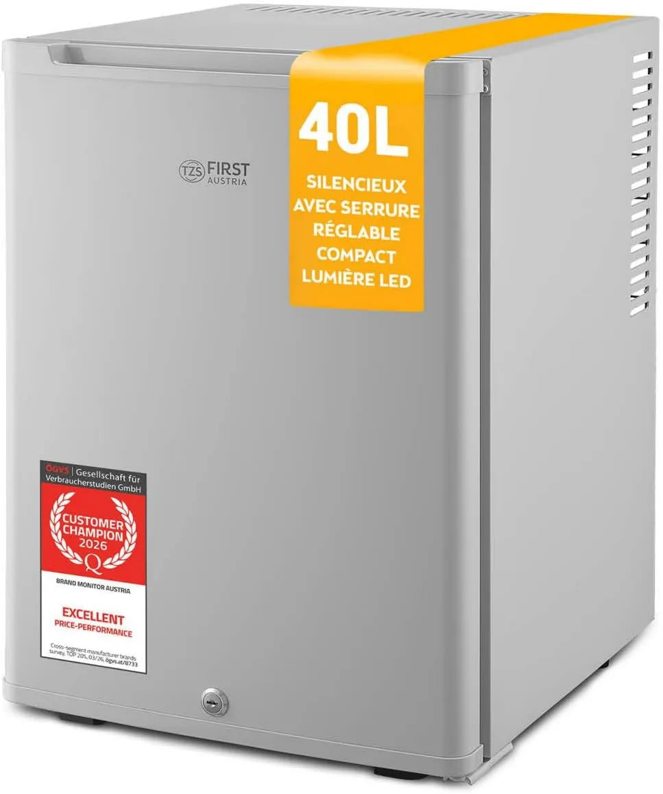 TZS First Austria minilodówka, Lodówka, 40 l, TZS Pierwsza Austria - Mini lodówka 40 l cicha - Mała mini lodówka, kemping, szary, biuro