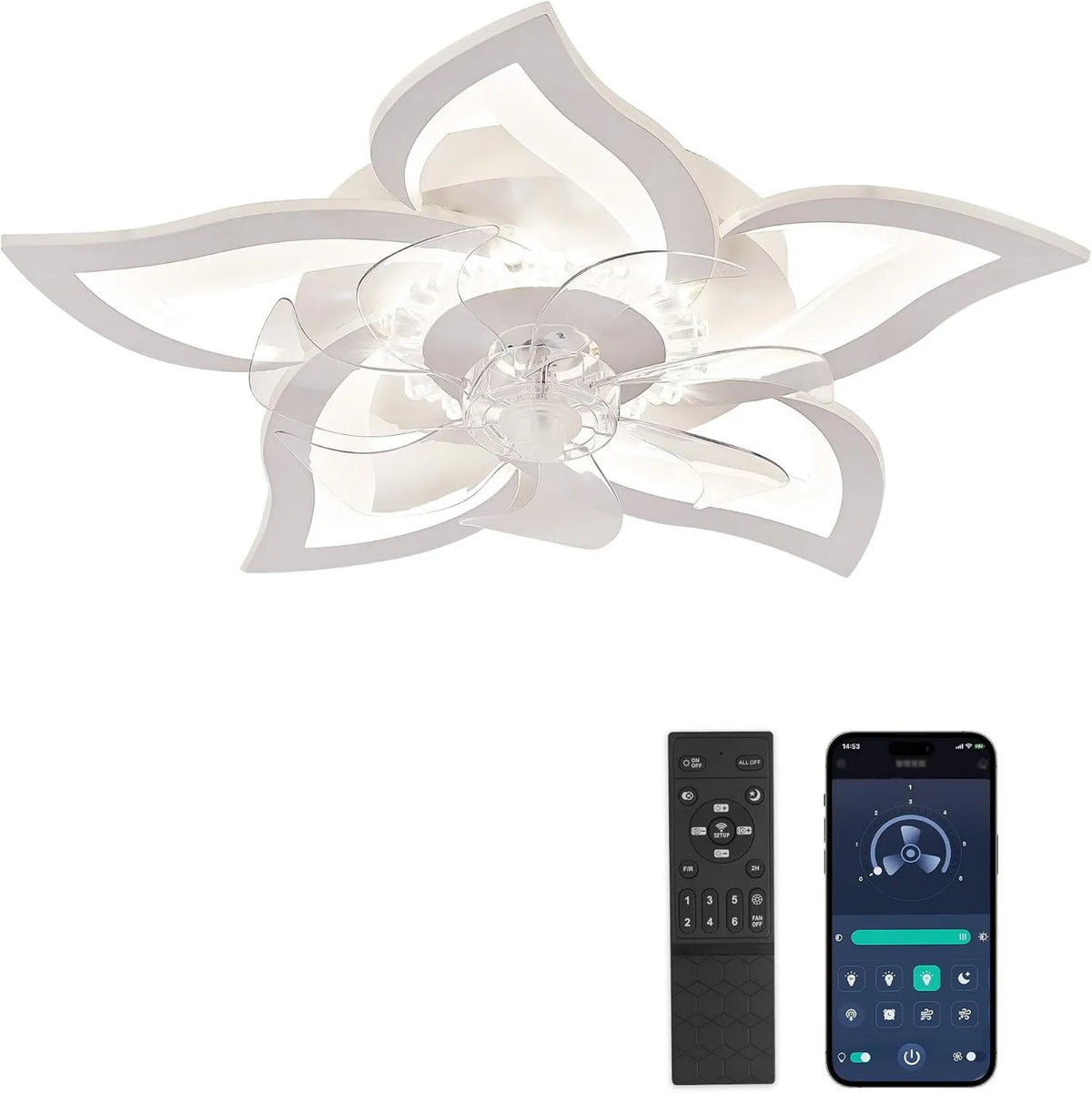 ZMISHIBO, Wentylator, 69 cm, Bluetooth APP, Cichy, Biały, 6 Prędkość Inverable CC Engine, LED Dimmable z światłem