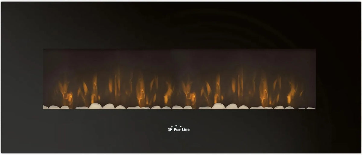 PUR LINE kominek elektryczny, CHE- 500 Firever Purline Wall 2 kW Panoramiczna konstrukcja w czarnym hartowanym szkle wyposażonym w zdalne sterowanie CHE-500