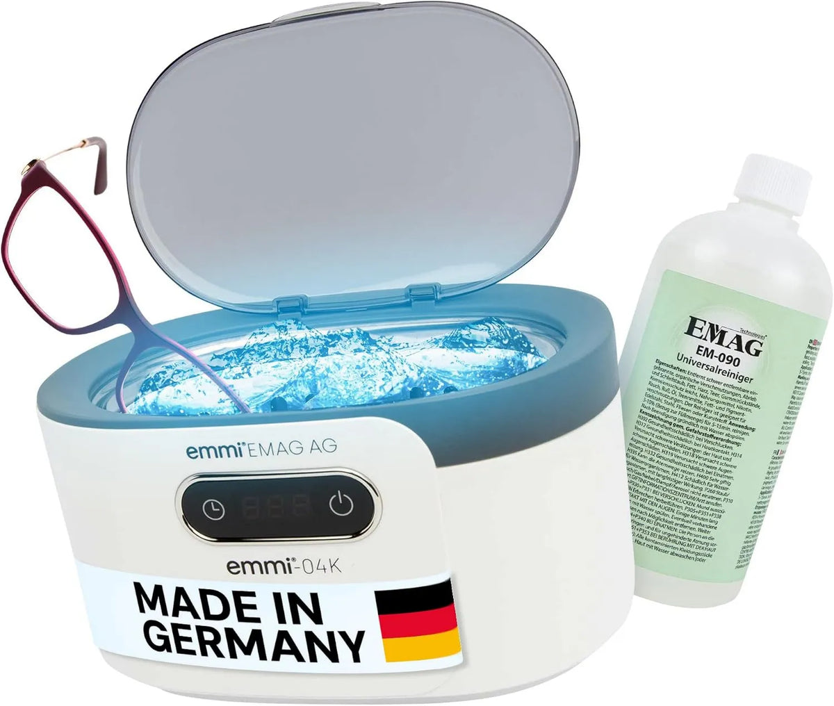 Emag, Emmi- 04K EM- 090 Ultrasoniczny zbiornik czyszczący, Czyściciel, 0, 6 l, 100 ml, 4K UHD, Stal nierdzewna, Biżuteria Emmi-04K EM-090