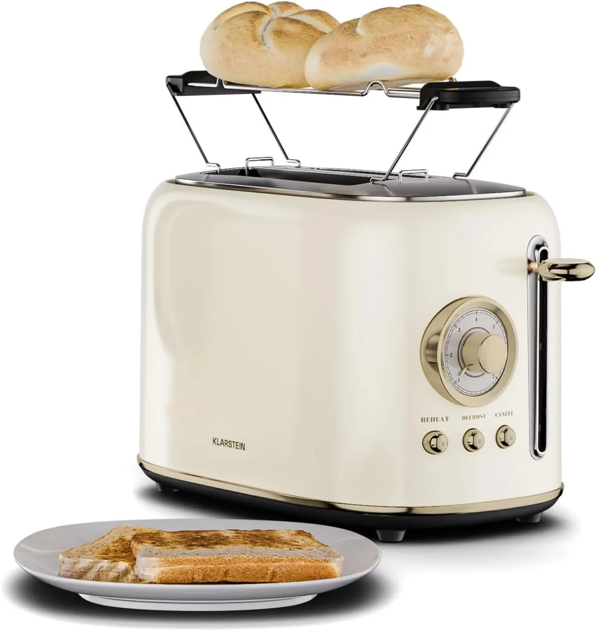 KLARSTEIN, Chłodnica elektryczna, 800 W, grill, rozmrażanie, 2 gniazda 800 W toster retro, 7 poziomów brązowania